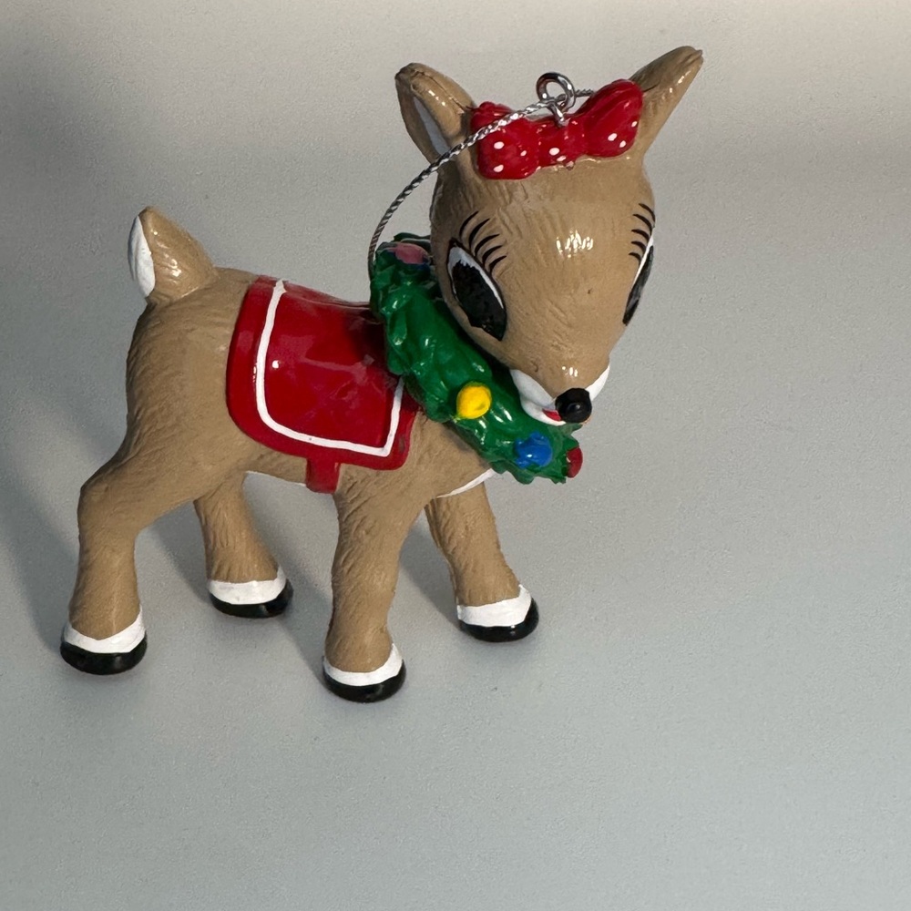 Rudolf Reindeer Christmas‎ Ornament with Red Bow - Picture 6 of 6